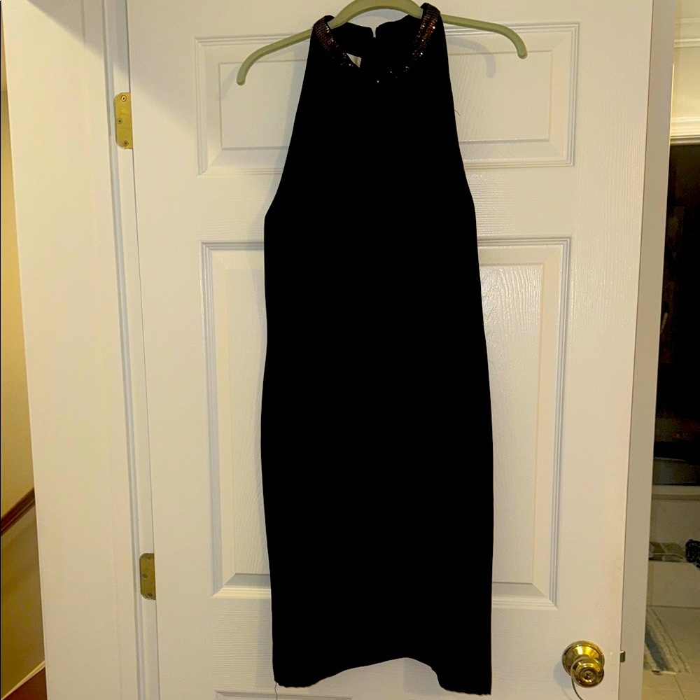 YL by Yair Elegant Black Midi Dress with black sequence Accents